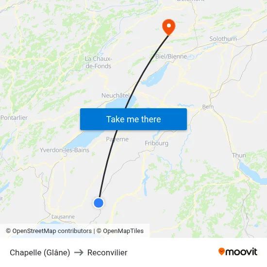 Chapelle (Glâne) to Reconvilier map