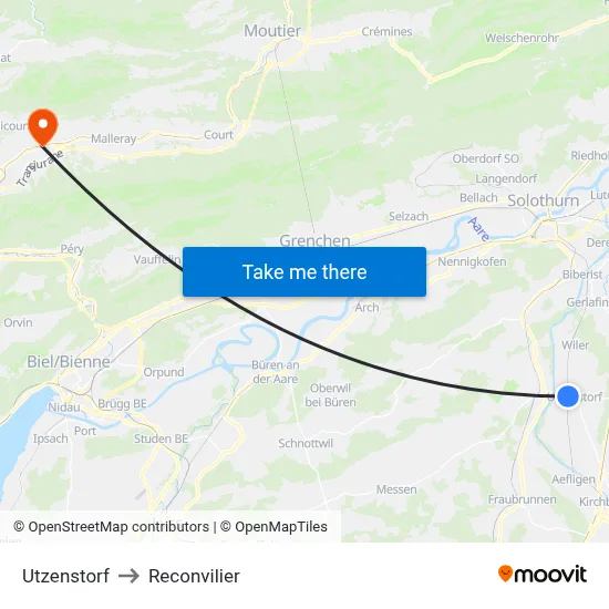 Utzenstorf to Reconvilier map