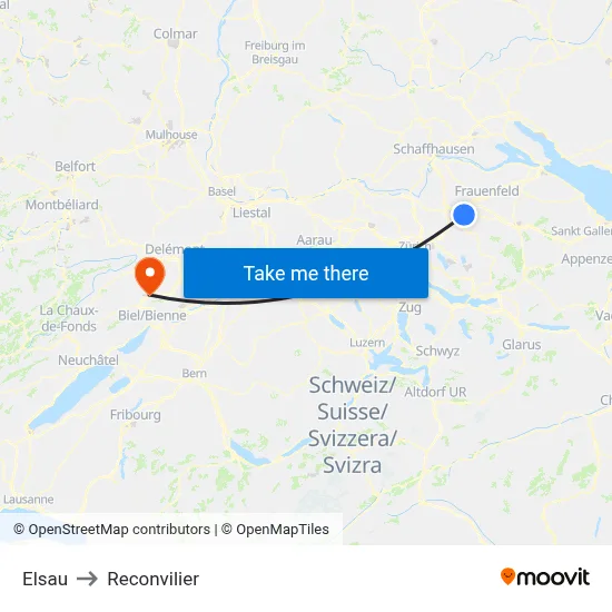 Elsau to Reconvilier map