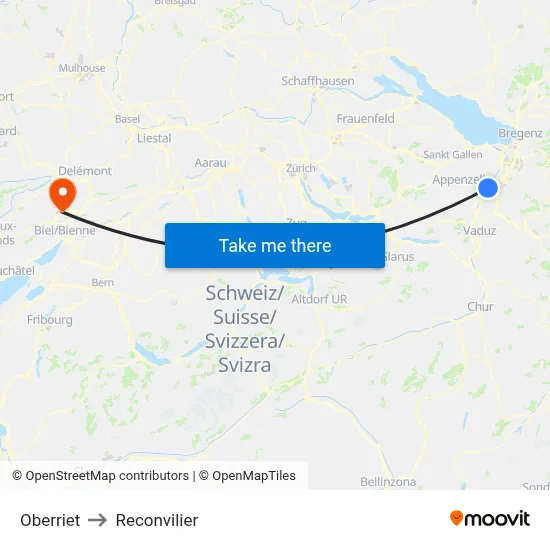 Oberriet to Reconvilier map