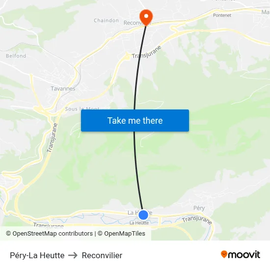 Péry-La Heutte to Reconvilier map