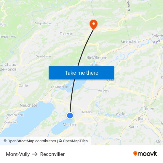 Mont-Vully to Reconvilier map