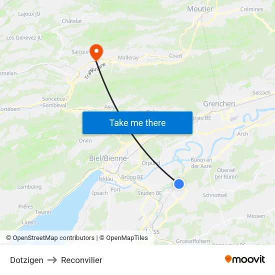 Dotzigen to Reconvilier map