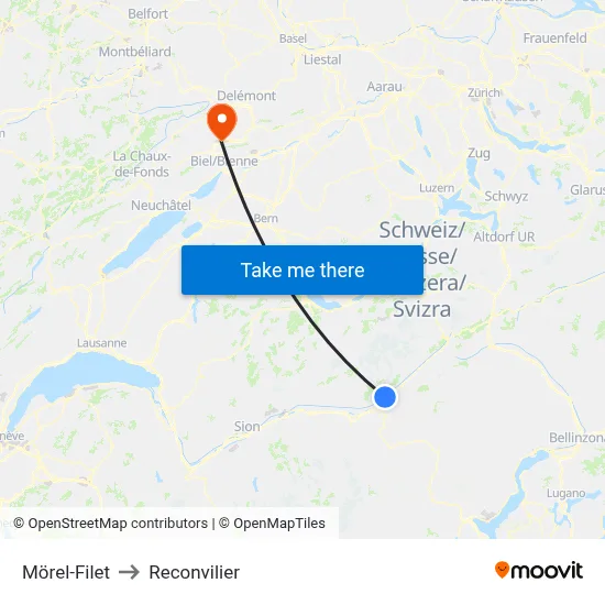 Mörel-Filet to Reconvilier map