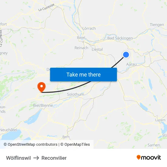 Wölflinswil to Reconvilier map