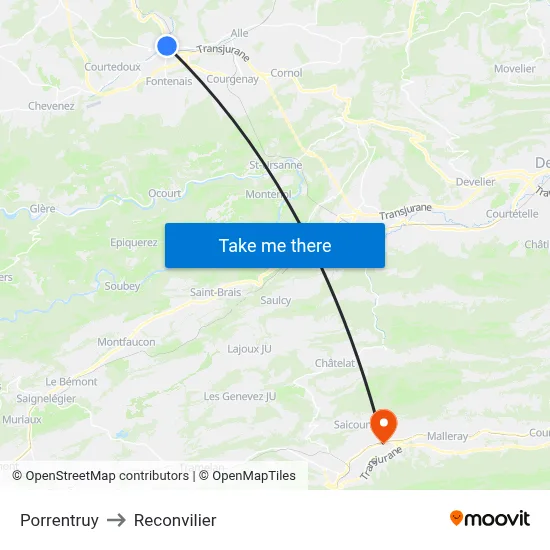 Porrentruy to Reconvilier map