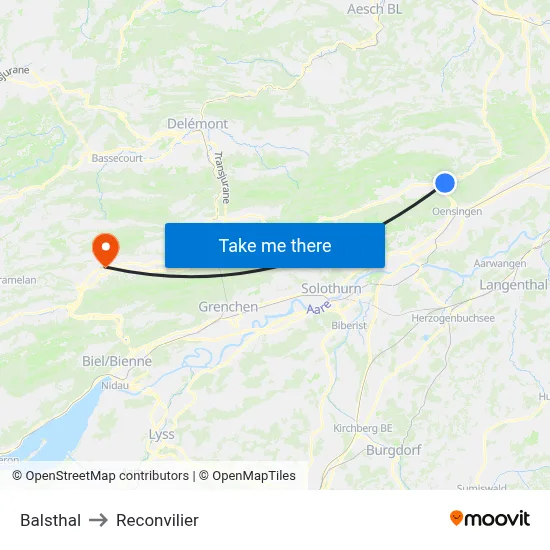 Balsthal to Reconvilier map
