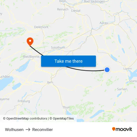 Wolhusen to Reconvilier map