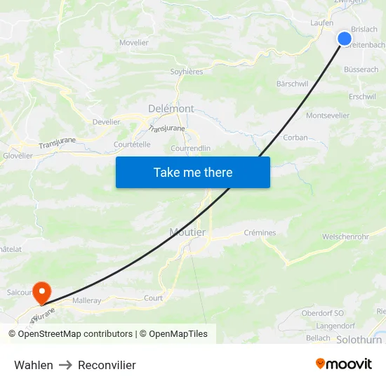 Wahlen to Reconvilier map