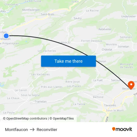 Montfaucon to Reconvilier map