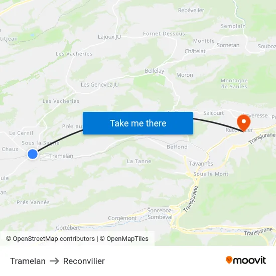 Tramelan to Reconvilier map