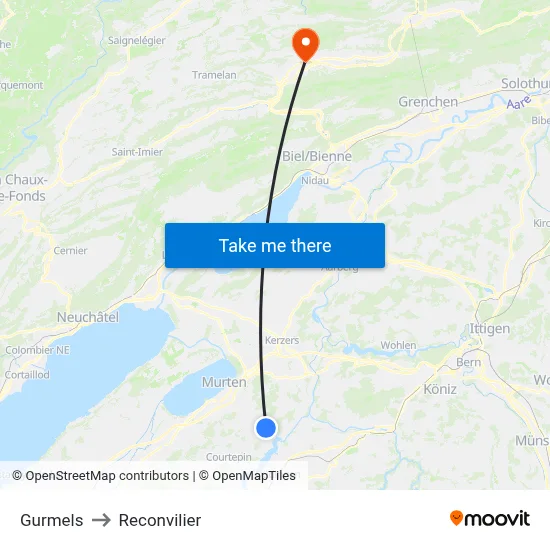Gurmels to Reconvilier map
