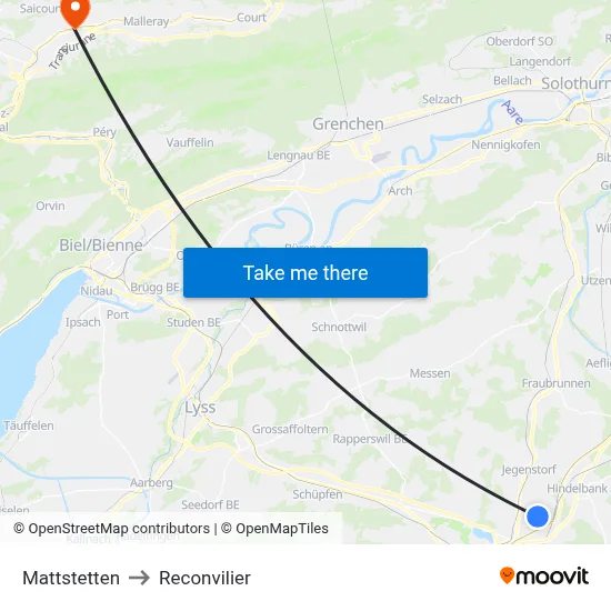 Mattstetten to Reconvilier map