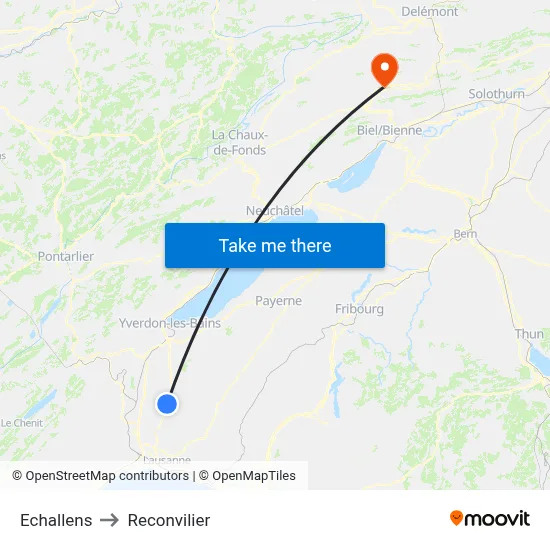 Echallens to Reconvilier map