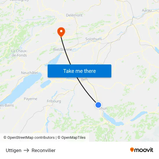 Uttigen to Reconvilier map