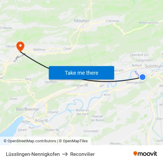 Lüsslingen-Nennigkofen to Reconvilier map