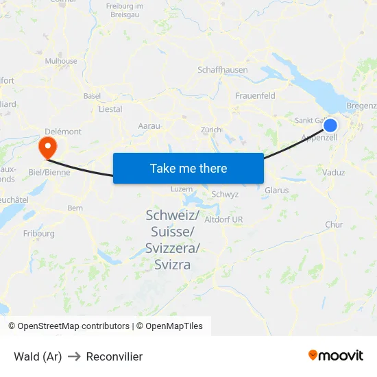 Wald (Ar) to Reconvilier map