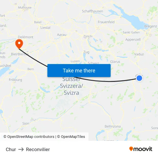 Chur to Reconvilier map