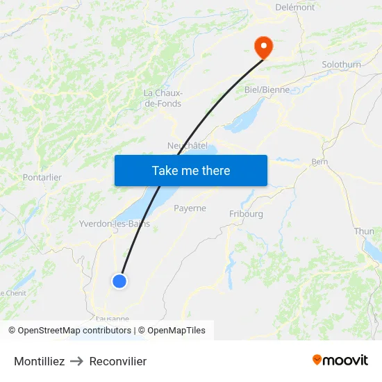 Montilliez to Reconvilier map