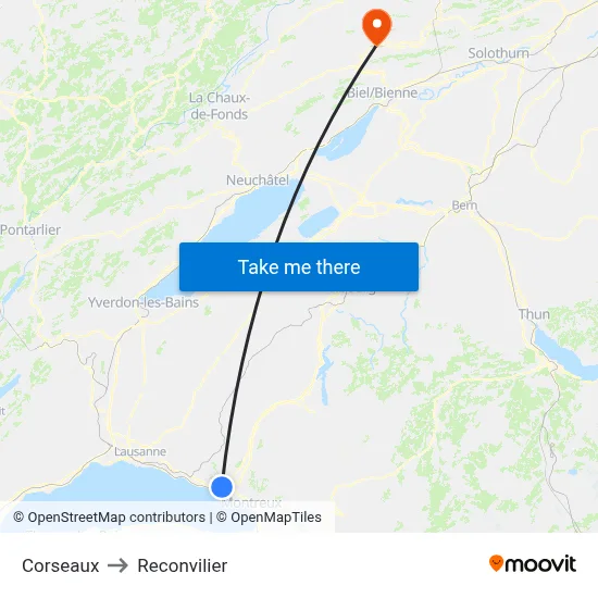 Corseaux to Reconvilier map