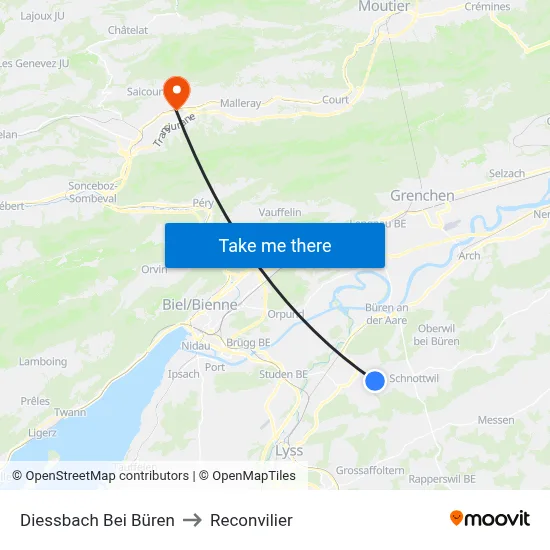 Diessbach Bei Büren to Reconvilier map