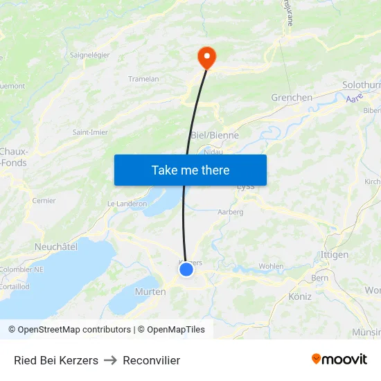 Ried Bei Kerzers to Reconvilier map
