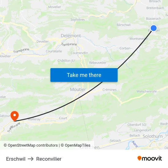 Erschwil to Reconvilier map
