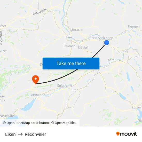 Eiken to Reconvilier map