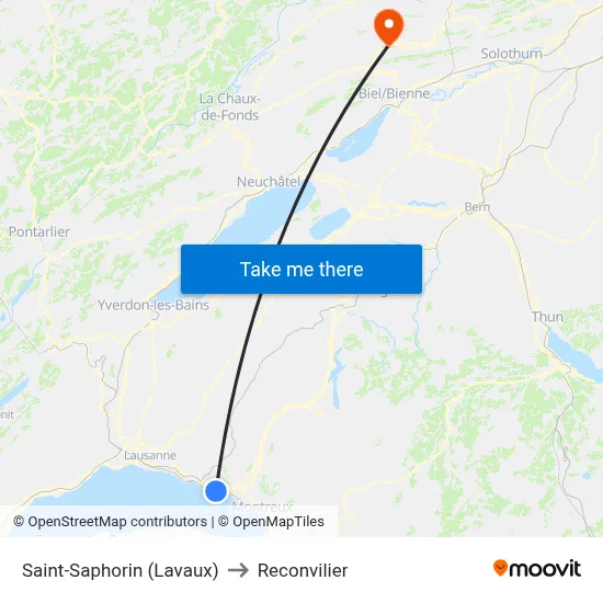 Saint-Saphorin (Lavaux) to Reconvilier map