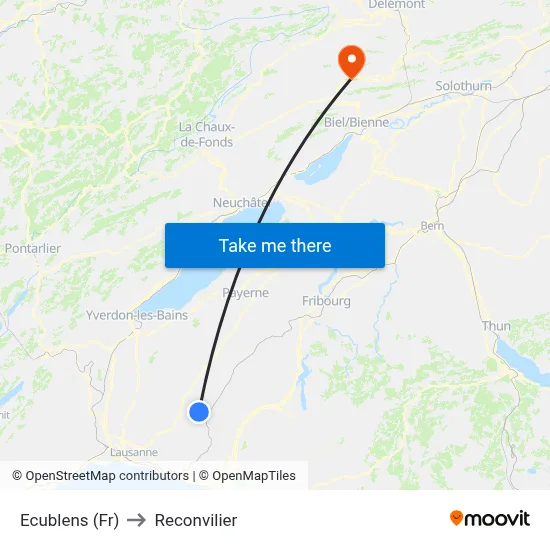 Ecublens (Fr) to Reconvilier map