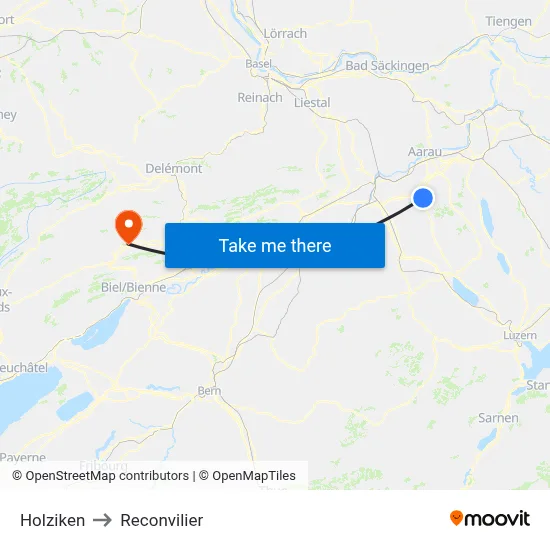 Holziken to Reconvilier map