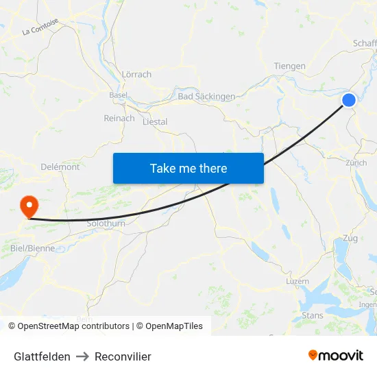 Glattfelden to Reconvilier map