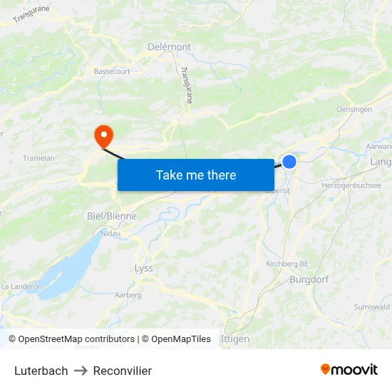 Luterbach to Reconvilier map