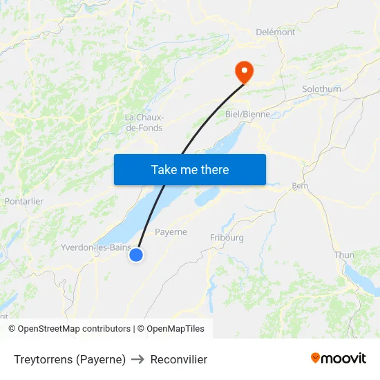 Treytorrens (Payerne) to Reconvilier map