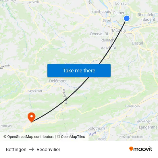 Bettingen to Reconvilier map