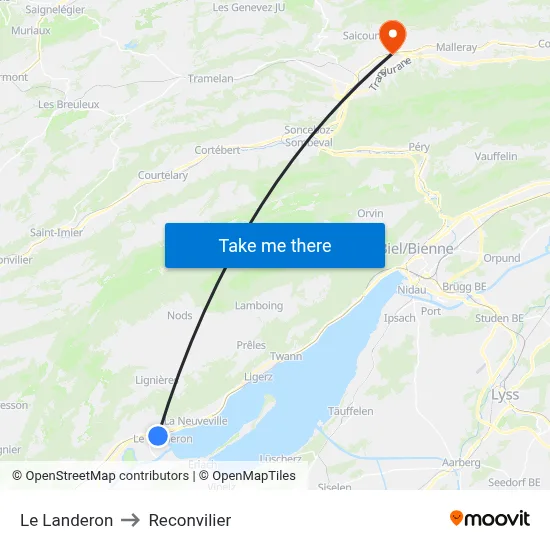Le Landeron to Reconvilier map
