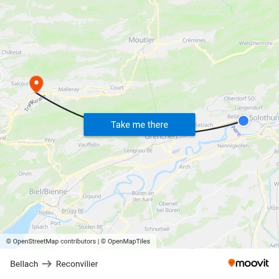 Bellach to Reconvilier map