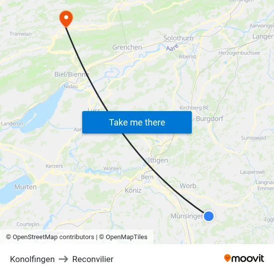 Konolfingen to Reconvilier map
