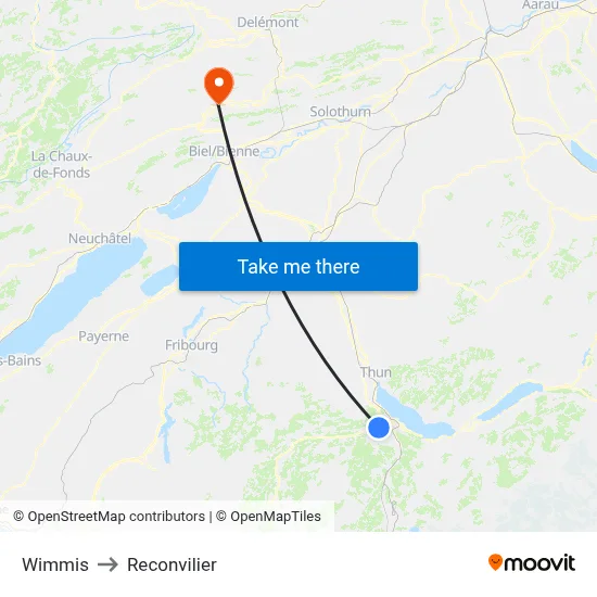 Wimmis to Reconvilier map