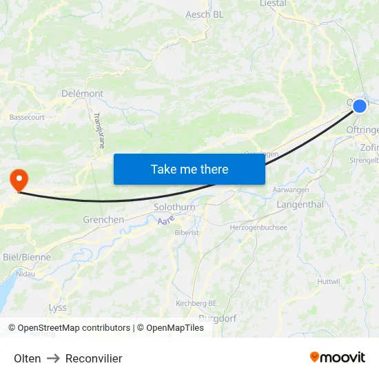 Olten to Reconvilier map