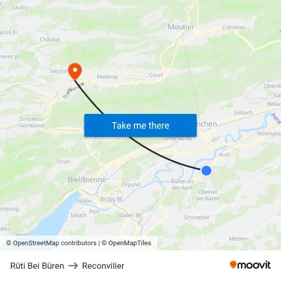 Rüti Bei Büren to Reconvilier map