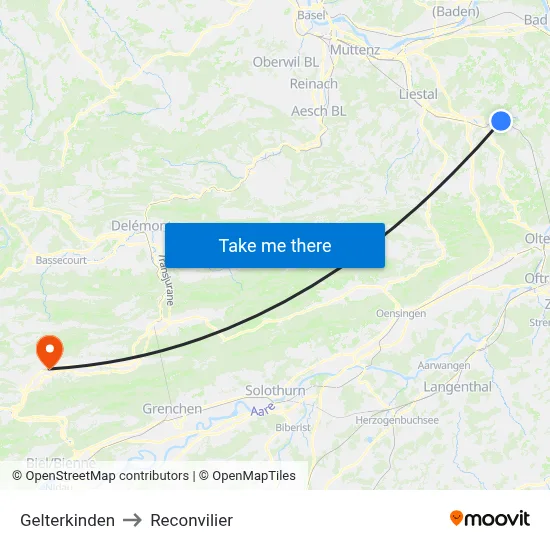 Gelterkinden to Reconvilier map