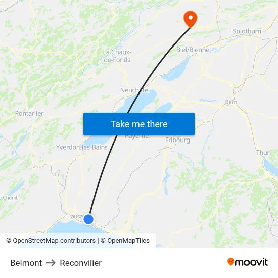 Belmont to Reconvilier map