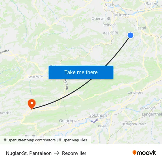 Nuglar-St. Pantaleon to Reconvilier map