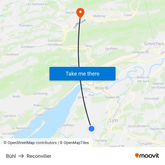 Bühl to Reconvilier map