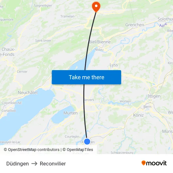 Düdingen to Reconvilier map