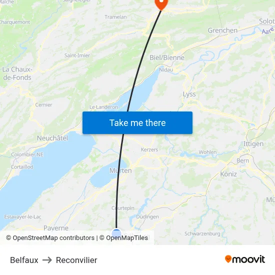 Belfaux to Reconvilier map