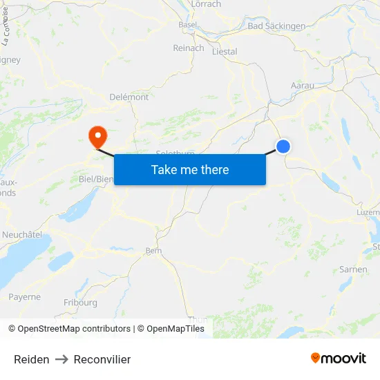 Reiden to Reconvilier map