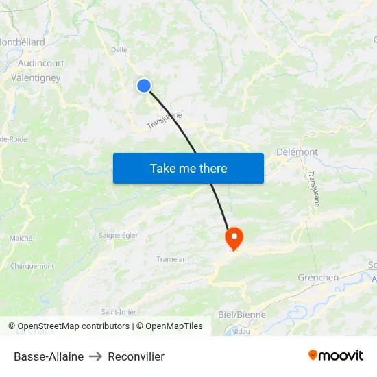 Basse-Allaine to Reconvilier map