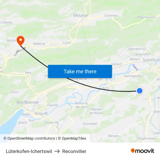 Lüterkofen-Ichertswil to Reconvilier map